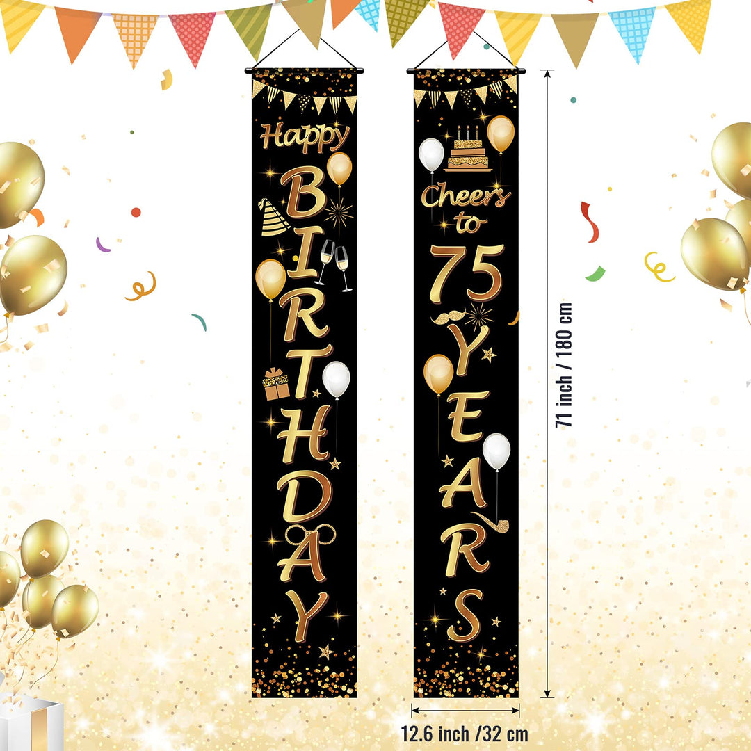 2 Pieces 75th Birthday Party Decorations Cheers to 75 Years Banner Porch Sign Door Hanging Banner 75th Party Decorations Welcome Porch Sign for 75 Years Birthday Supplies, 71 x 12 Inches