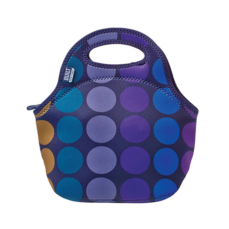 BUILT Gourmet Getaway Soft Neoprene Lunch Tote, Lightweight, Insulated, and Reusable, One Size, Plum Dots