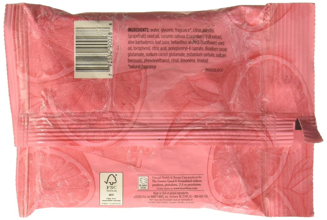 Burts Bees Facial Cleansing Towelettes Pink Grapefruit for Women - 10 Pc Towelettes