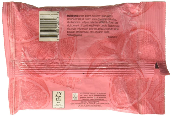 Burts Bees Facial Cleansing Towelettes Pink Grapefruit for Women - 10 Pc Towelettes
