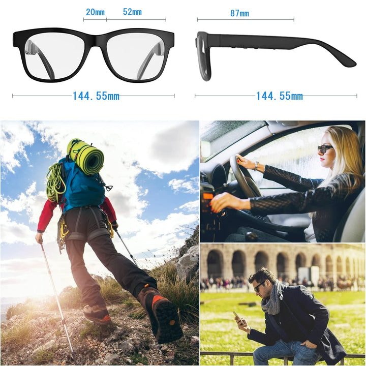 Bone Conduction Glasses with Open-Ear Headphones, Smart Glasses Dual Bluetooth Pairing, Blue Light Glasses Photochromic Lenses, IP6 Waterproof, Hand-Free Calls and Music, Gifts for Dad, Upgraded
