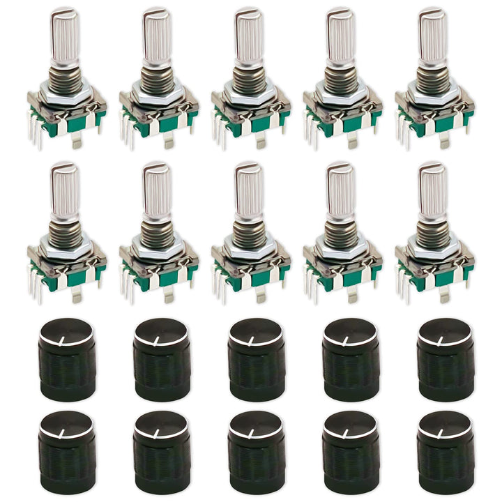 10 Set 360 Degree EC11 Rotary Encoder - Digital Potentiometer with 20mm Code Push Button Switch and Knob Cap for Arduino