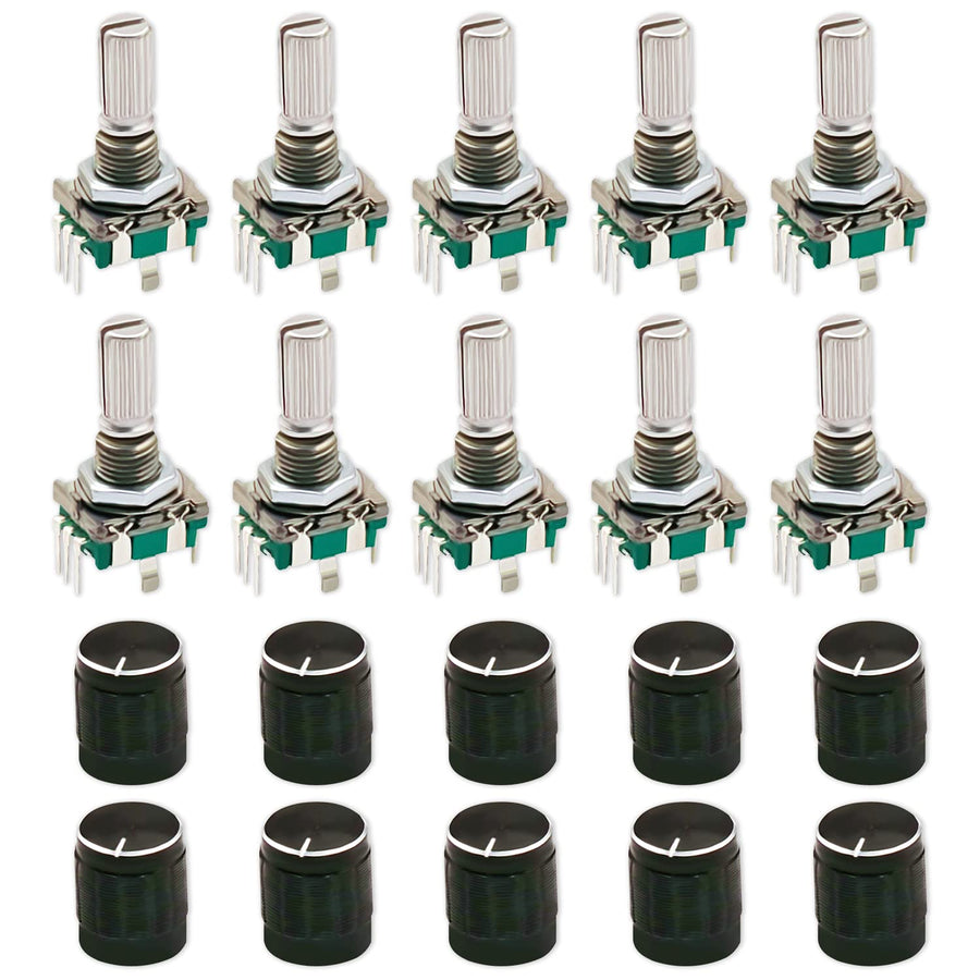 10 Set 360 Degree EC11 Rotary Encoder - Digital Potentiometer with 20mm Code Push Button Switch and Knob Cap for Arduino