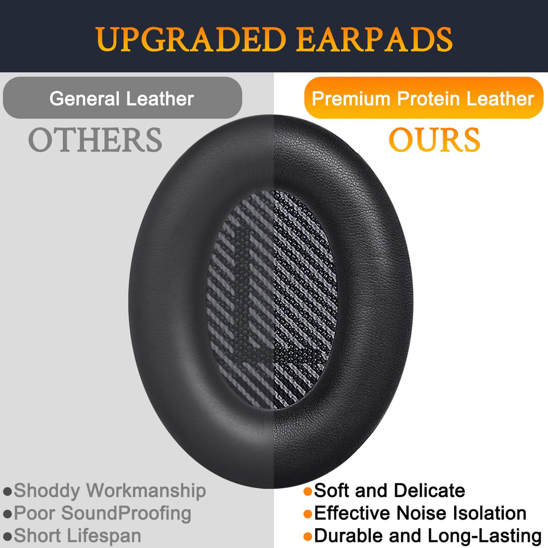 Replacement Earpads Cushions for Bose QuietComfort 35 (QC35) &amp; Quiet Comfort 35 II (QC35 ii) Headphones, Ear Pads with Softer Leather, Noise Isolation Foam, Added Thickness (Black)