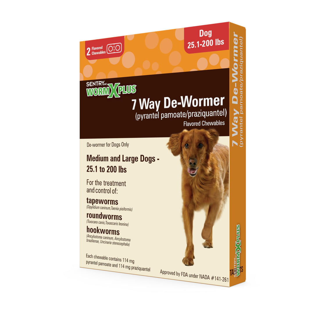 SENTRY HC 7 Way De-Wormer (pyrantel pamoate/praziquantel), for Medium and Large Dogs over 25 lbs, 2 Count