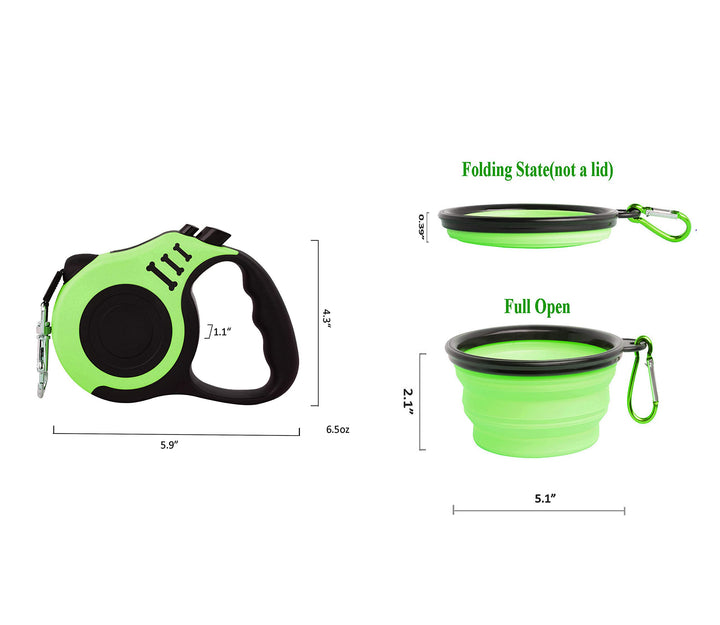 PETIMP Retractable Dog Leash Lightweight 16FT Leash, with Folding Bowl,Dispenser,Waste Bags, for Small Medium Dogs(Green)