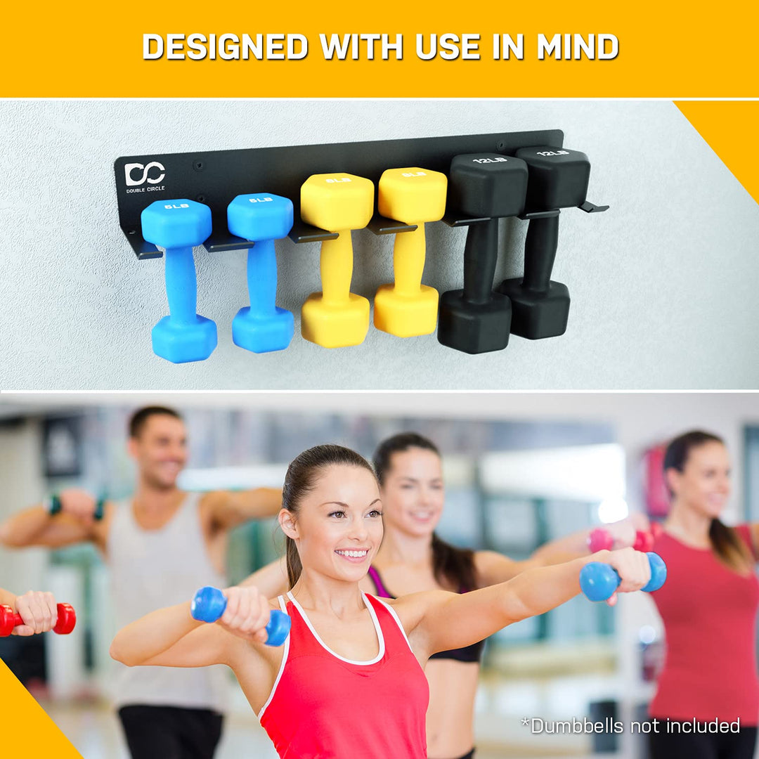 Dumbbells Rack Home Gym Storage (Rack Only), 6-Slot Free Weight Holder, Heavy-Duty Wall-Mounted Steel Stand for Strength Training Equipment, 2 Carabiners and Mounting Hardware