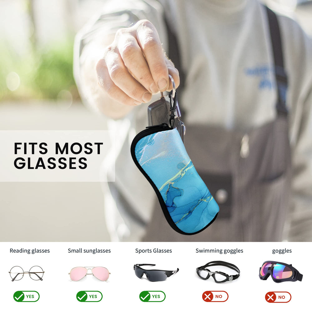 2 Pieces Soft Sunglasses Case,Neoprene Zipper Glasses Pouch,Portable Eyeglasses Bag with Hook for Women Men (Blue&Cyan)