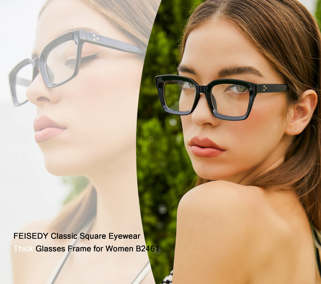 FEISEDY Glasses Frame Womens, Square Thick Eyeglasses F