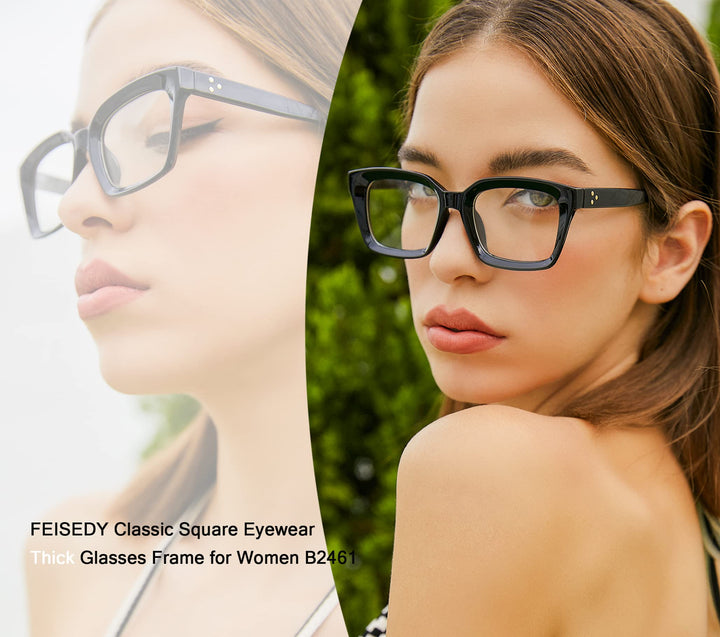 FEISEDY Glasses Frame Womens, Square Thick Eyeglasses F
