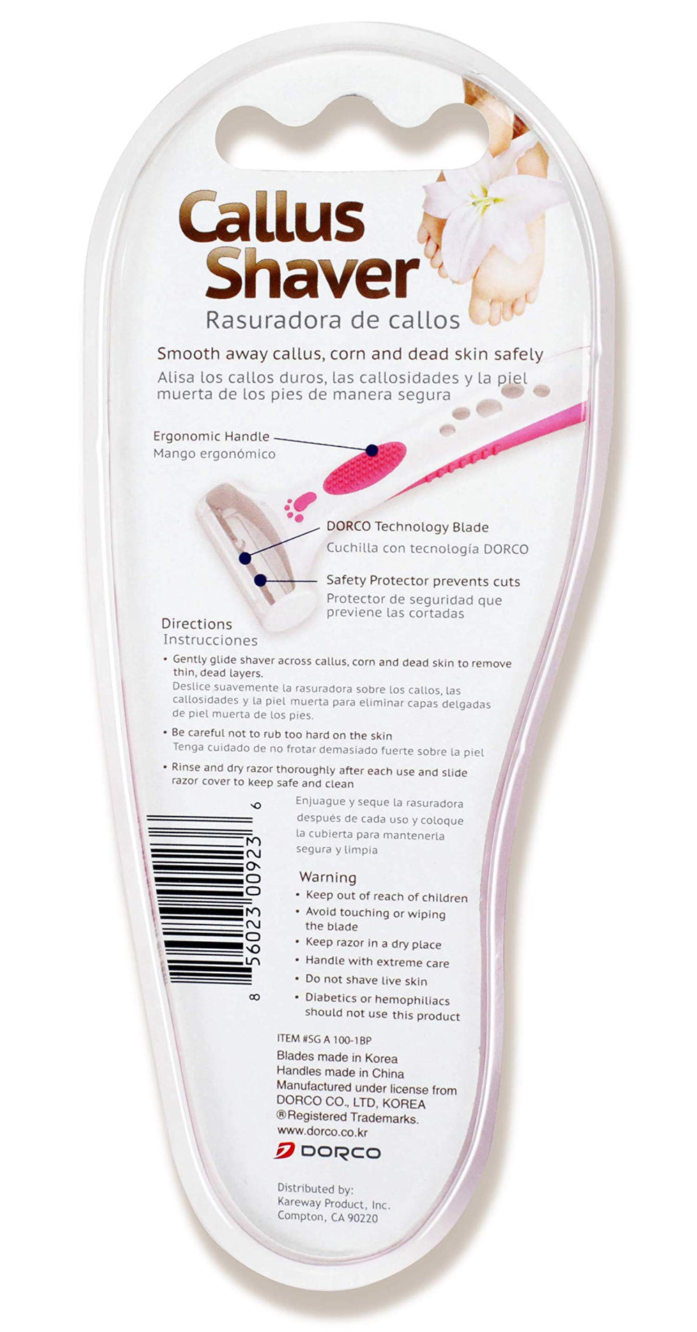 Dorco Callus Shaver w/ Ergonomic No Slip Handle & B