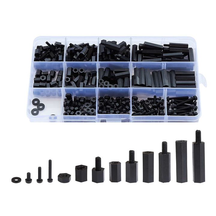 Litorange 320PCS M3 Male Female Nylon Hex Spacer Standoff Screw Nut Threaded Pillar PCB Motherboard Assorted Assortment Kit (Black)
