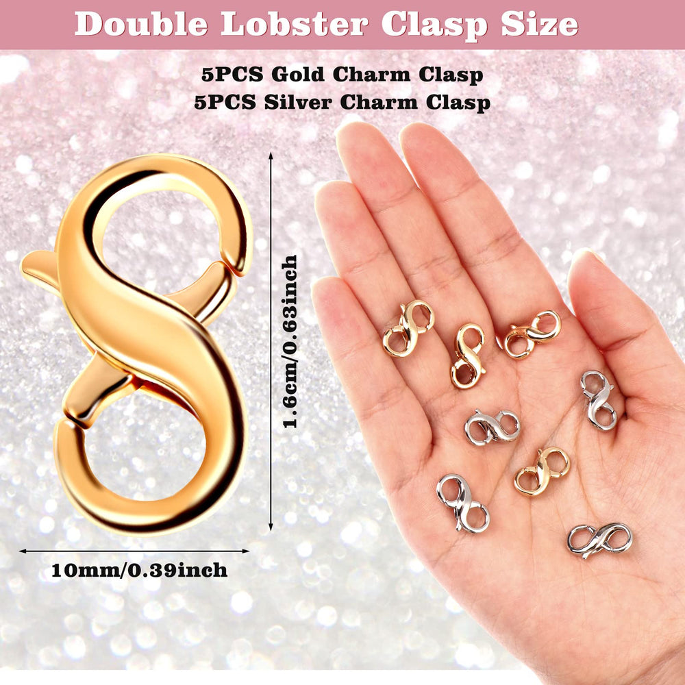 10Pcs Lobster Clasp Double Opening Infinity Figure Eight Lobster Clasp 9 X 12mm Jewelry Clasps Connectors for Jewelry Repair Bracelet Necklace Making, Light Small Extender Lobster Clasps
