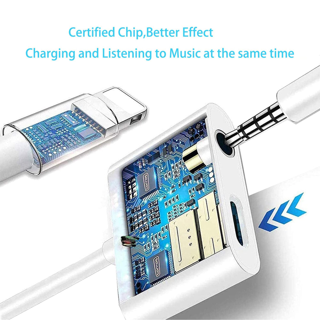 Apple MFi Certified Lightning to 3.5mm Headphones Dongle Jack Adapter 2 in 1 Headphone Adapter and Aux Audio Adapter Charger Cable Splitter Compatible with iPhone 12 11 XS XR X 8 7 white