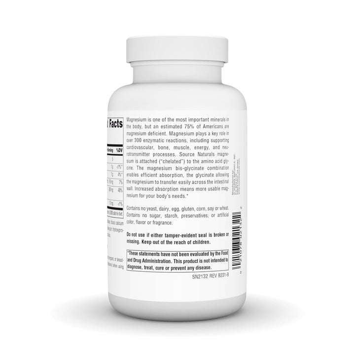 Source Naturals Magnesium Bis-Glycinate, Supports Cardi