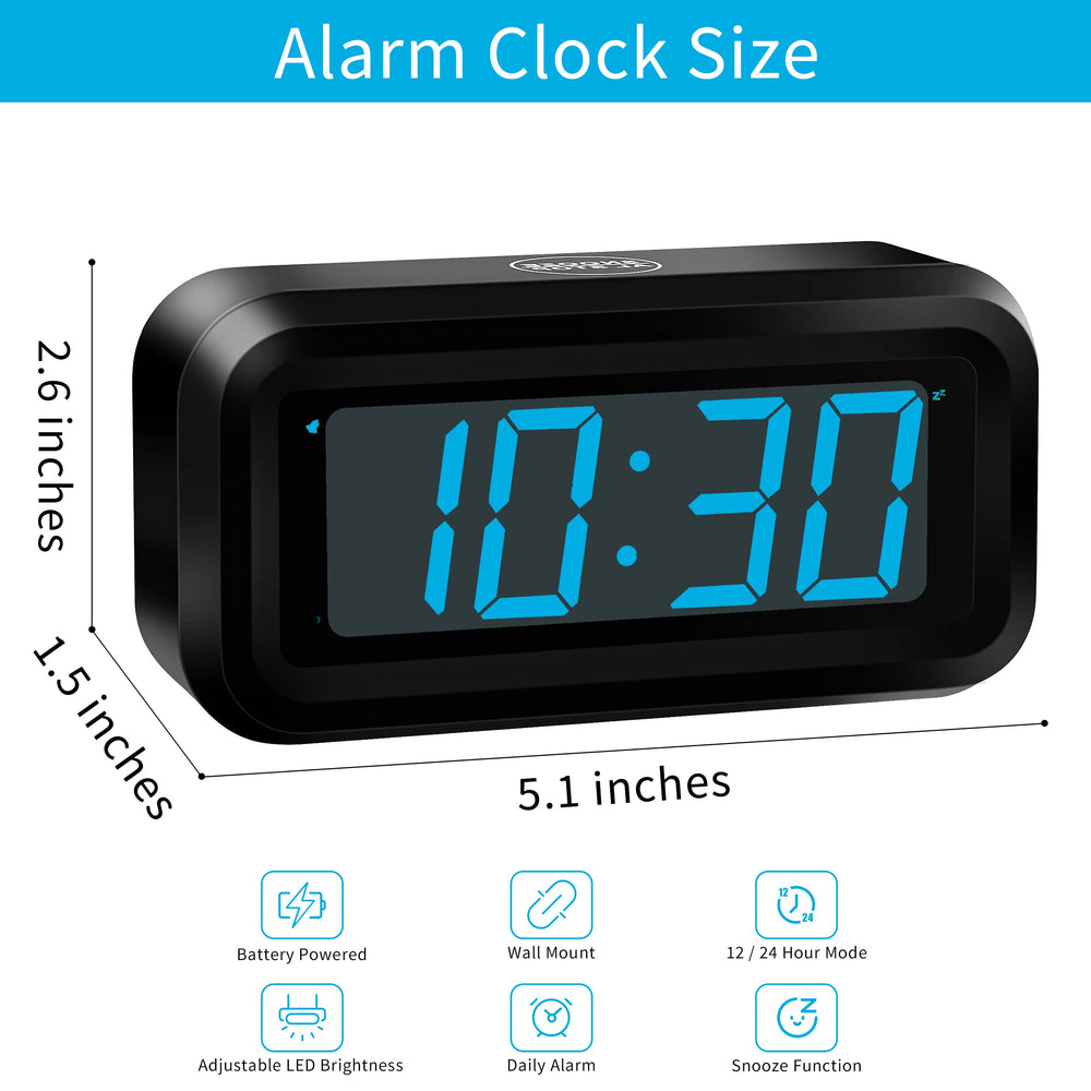 Digital Clock, Battery Operated Clock, Cordless, Small LED Clock, 1.2'' Sparkling Red LED Number Display, Snooze, Alarm Clock for Heavy Sleepers, Clock for Bedroom Bathroom Kitchen
