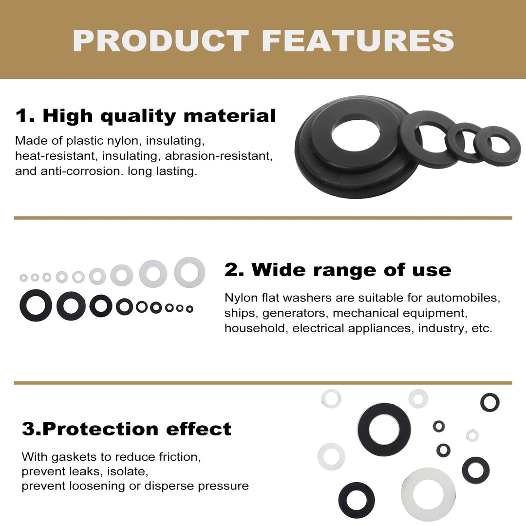 QTEATAK 420 Pcs Black/White Nylon Flat Washers Assortme