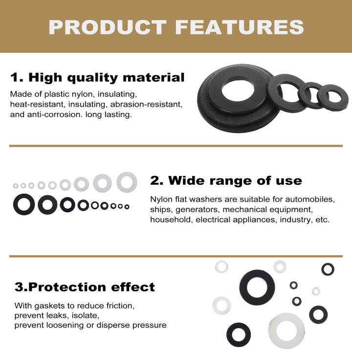 QTEATAK 420 Pcs Black/White Nylon Flat Washers Assortme