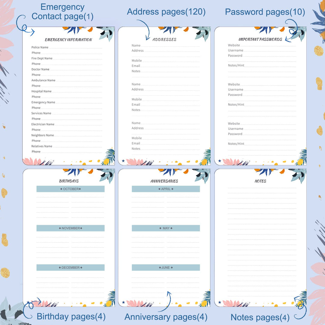 JUBTIC Address and Password Book with Alphabetical Tabs