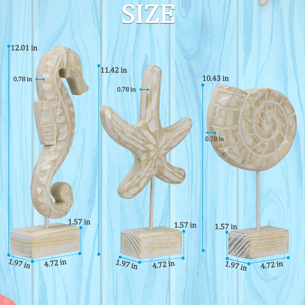 Exttlliy 3pcs Wood Handmade Beach Nautical Style Figuri