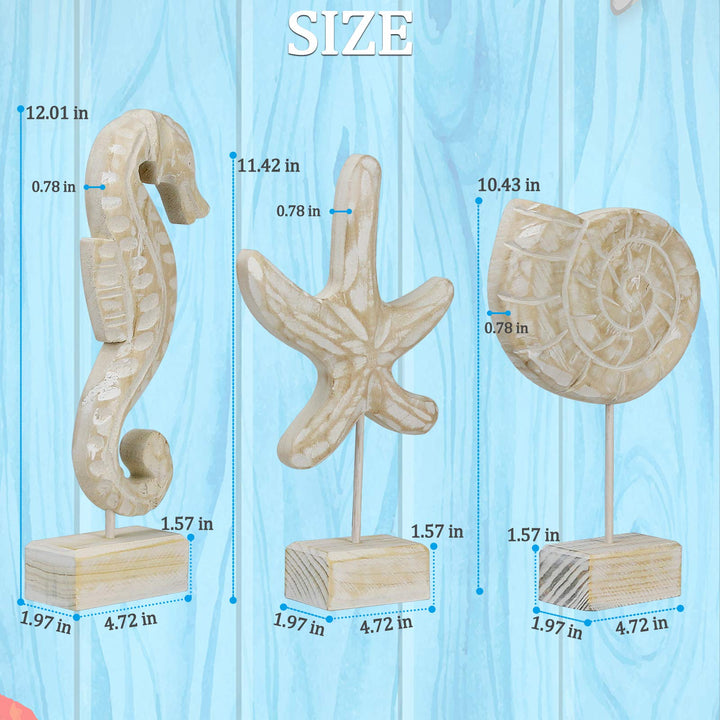 Exttlliy 3pcs Wood Handmade Beach Nautical Style Figuri