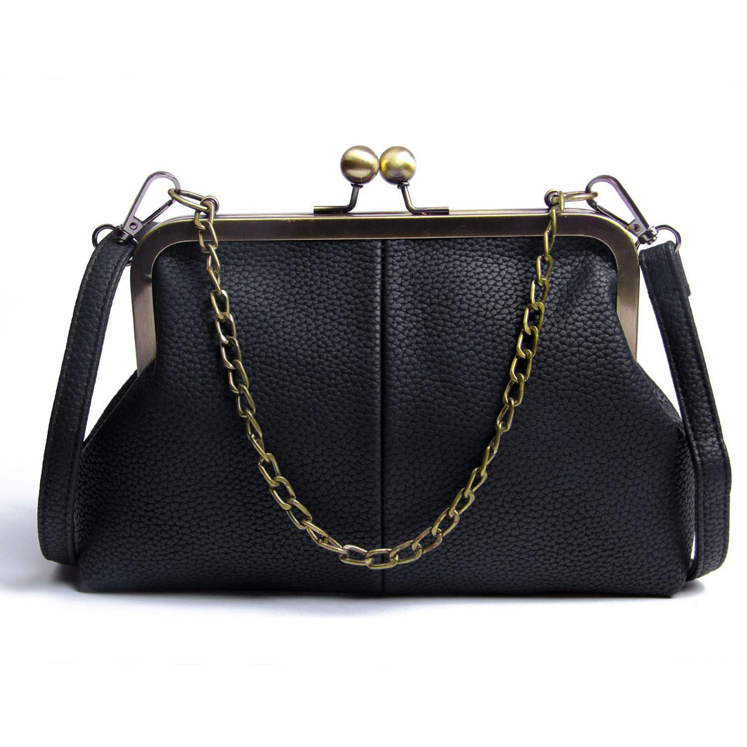 Women Classical Kiss Lock Clutch with Chain Strap Shoulder Bag Purse Wallet