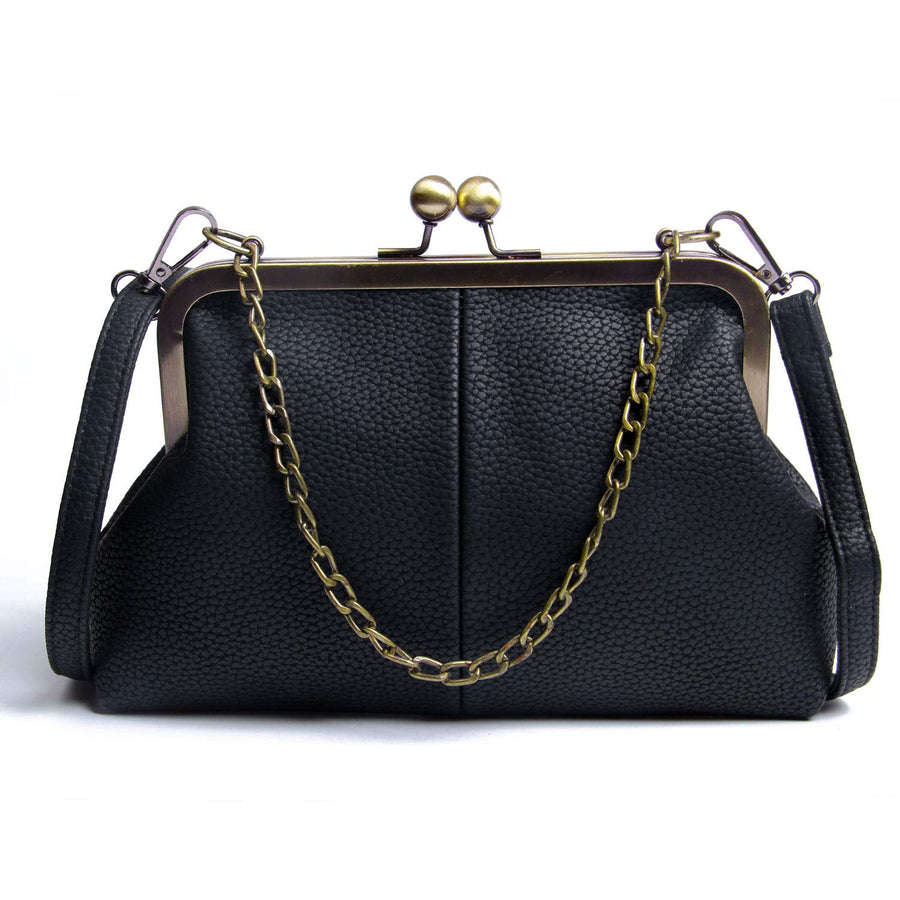Women Classical Kiss Lock Clutch with Chain Strap Shoulder Bag Purse Wallet