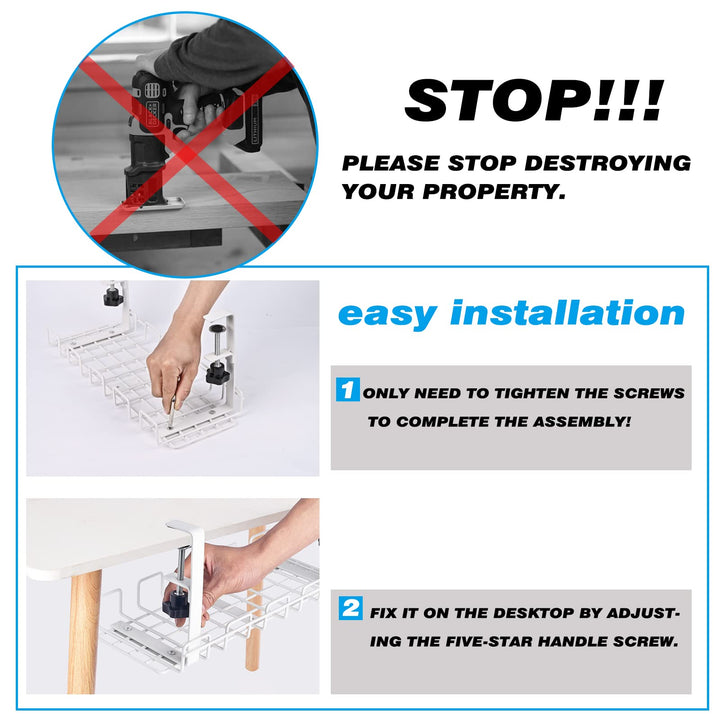 Cable Management Under Desk Tray,Under Desk Cable Organizers for Wire Management.15.75 Under Desk Cord Organizer with Clamp Mount System for Wire Management(White Cable Tray -L15.75x W6.3x H7.09)