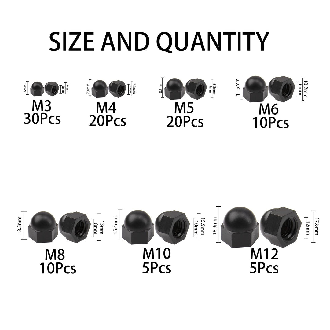Rrina 100Pcs Black Nylon Dome Acorn Nut Inner Threaded 