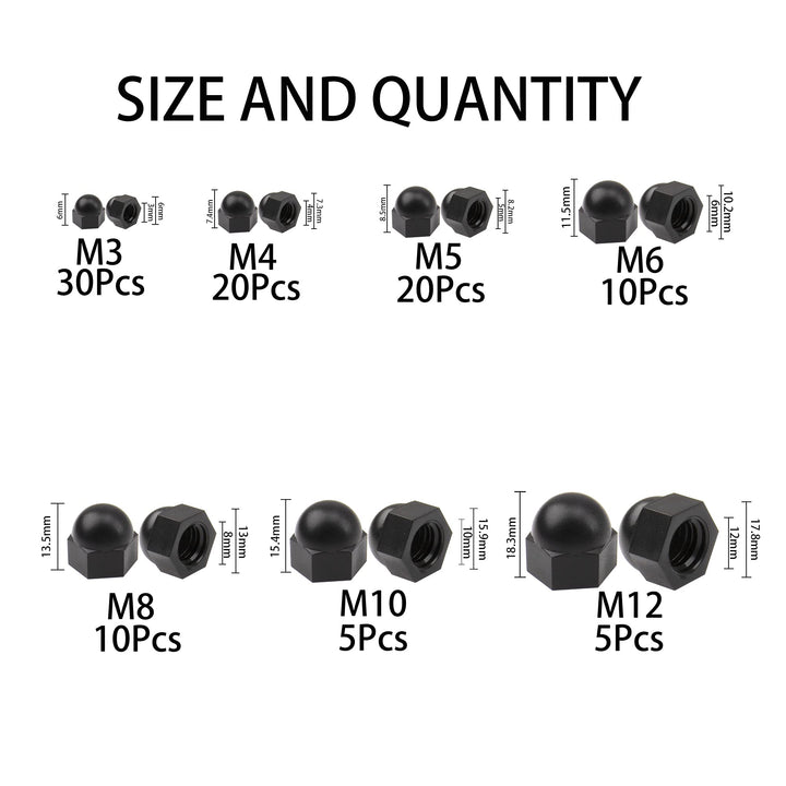 Rrina 100Pcs Black Nylon Dome Acorn Nut Inner Threaded 