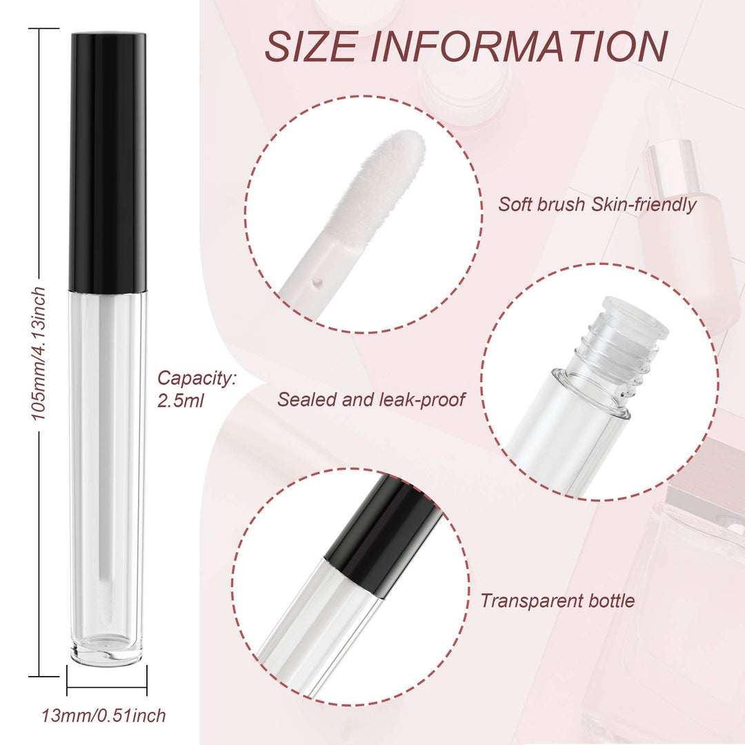 Set of 20 Refillable Lip Gloss Bottles with Rubber Inserts,Empty Lip Gloss Tubes Containers (Pink+Black)