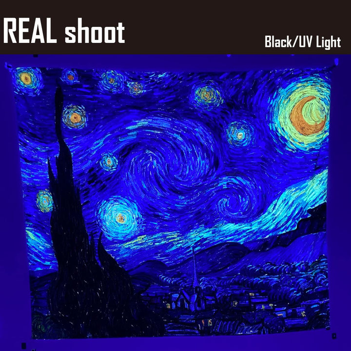 Blacklight Tapestry Starry Night by Van Gogh Wall Art Decor for Bedroom Aesthetic, Abstract Hippie Trippy Wall Hanging UV Reactive Fabric Poster for Living Room Dorm Décor
