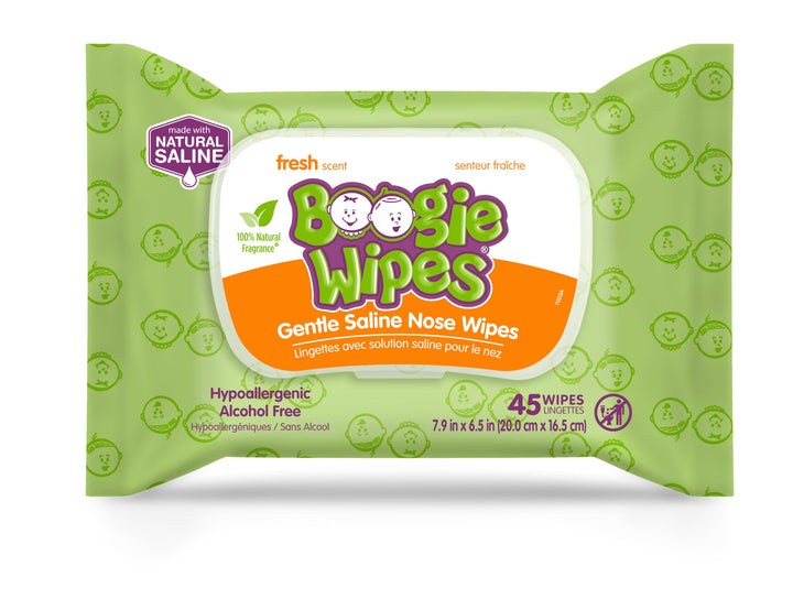 Natural Saline Kids and Baby Nose Wipes for Cold and Flu, Fresh Scent, 45 Count