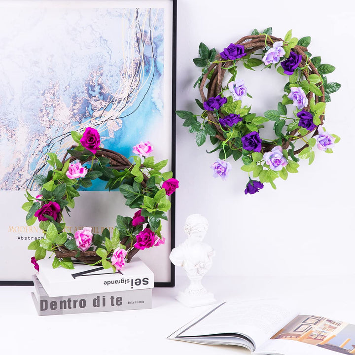3Pack Artificial Rose Flower Garland, 23.7FT Fake Vines Silk Flowers Hanging Rose Ivy for Wedding Arch Decorations Room Party Home Garden Hotel Office Wall Decor (Purple)