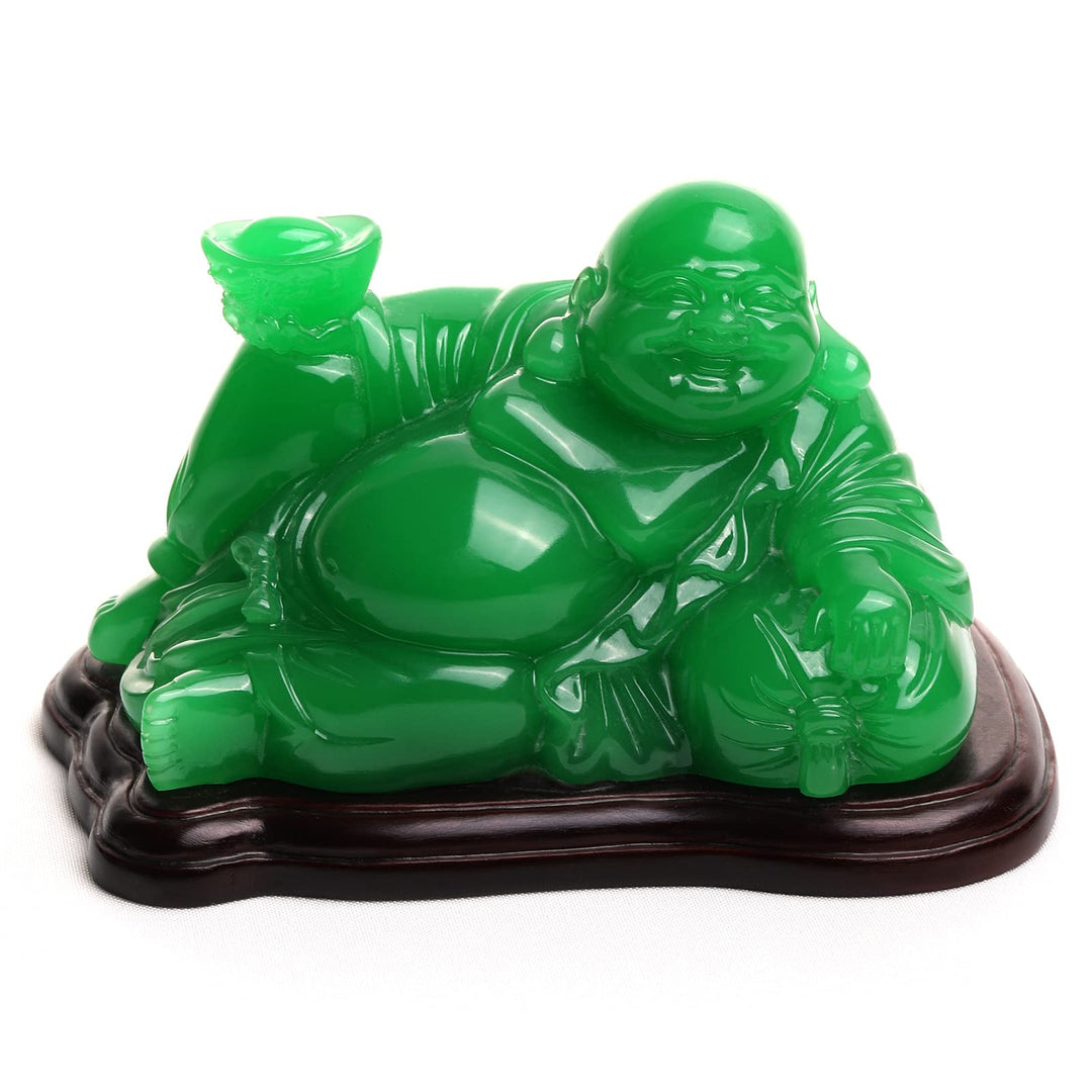 Happy Buddha Statue Green- Sitting Laughing Buddha Feng Shui Figurines Wealth and Good Luck for Home &amp; Office Décor - Inspirational Religious Happy Samll Gifts, 5.3*3.9*3.5inch