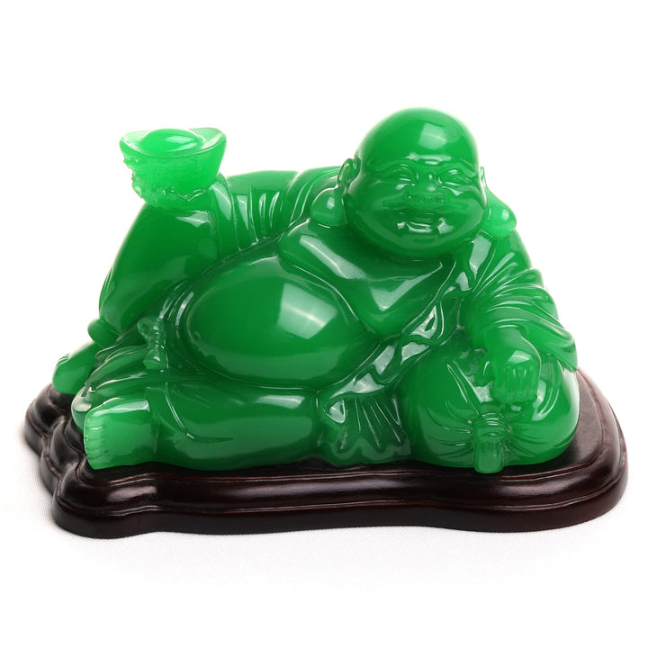 Happy Buddha Statue Green- Sitting Laughing Buddha Feng Shui Figurines Wealth and Good Luck for Home &amp; Office Décor - Inspirational Religious Happy Samll Gifts, 5.3*3.9*3.5inch