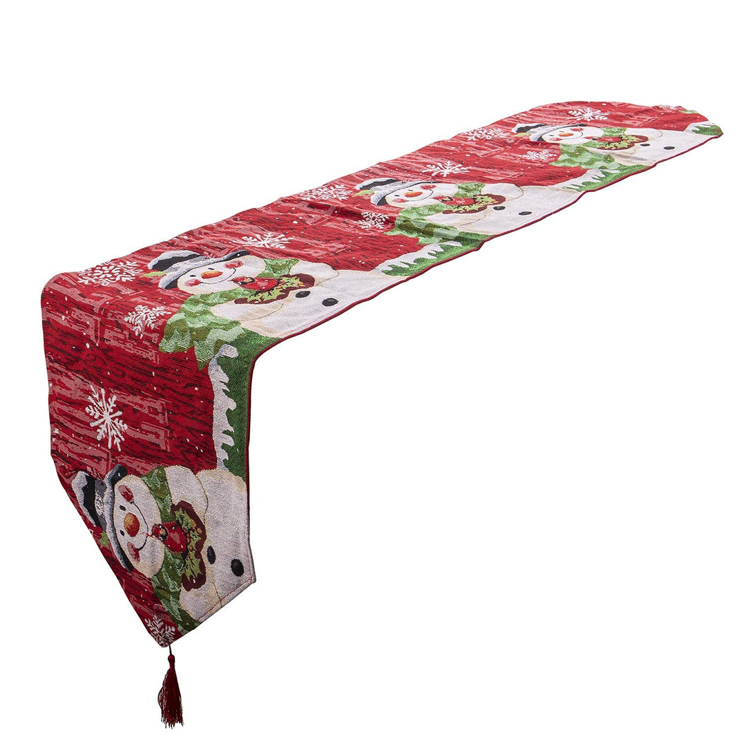 Christmas Table Runner, Embroidered Snowman Christmas Table Runner with Tassels for Home Dining Table Kitchen Christmas Holiday Decorations Indoor Outdoor or Gift, 13x72 inch