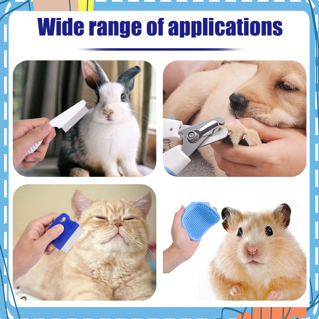 6-Piece Small Animal Grooming Set with Hair Remover, Nail Clipper, Flea Comb, Shampoo Brush for Rabbit, Hamster, Guinea Pig