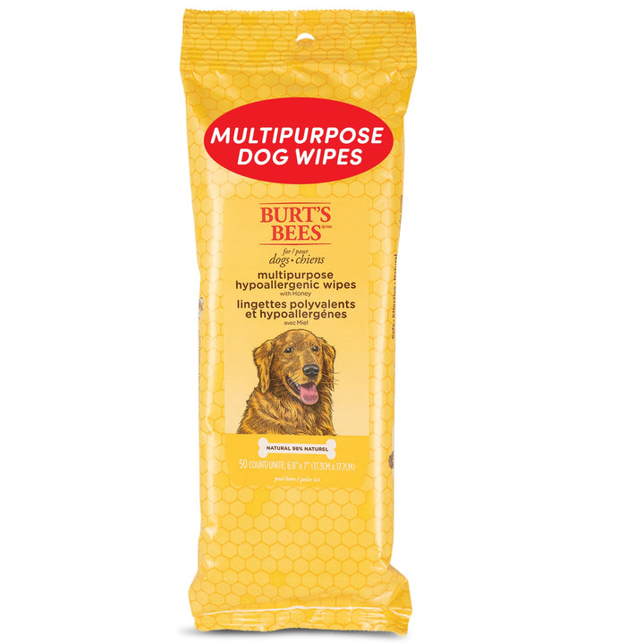 Burt&#39;s Bees for Pets Multipurpose Dog Wipes with with Honey, 98% Natural Origin Formulas, Hypoallergenic Dog Wipes Cleaning, Dog Cleaning Wipes, Dog Wipes for Paws and Butt, 50ct