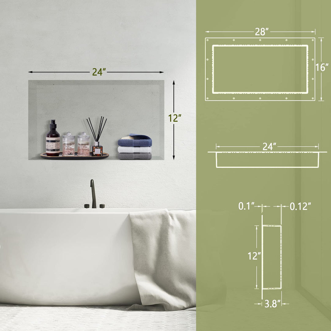 Shower Niche Ready for Tile 16 x 28, Single Shelf Niche Shower Tile Ready Niche for Shower Bathroom Storage Niche Tile Recessed Shower Shelf, Black