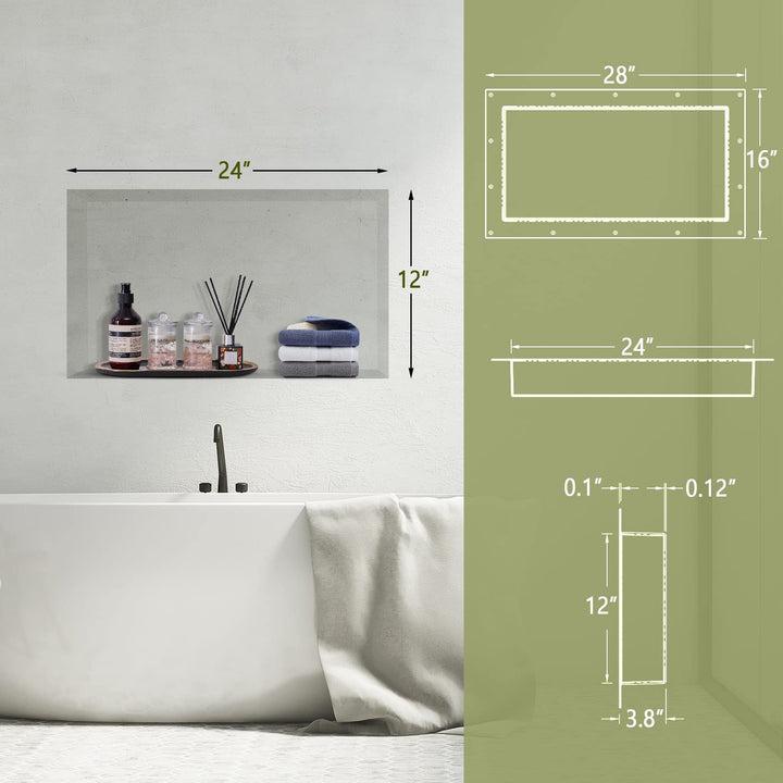 Shower Niche Ready for Tile 16 x 28, Single Shelf Niche Shower Tile Ready Niche for Shower Bathroom Storage Niche Tile Recessed Shower Shelf, Black