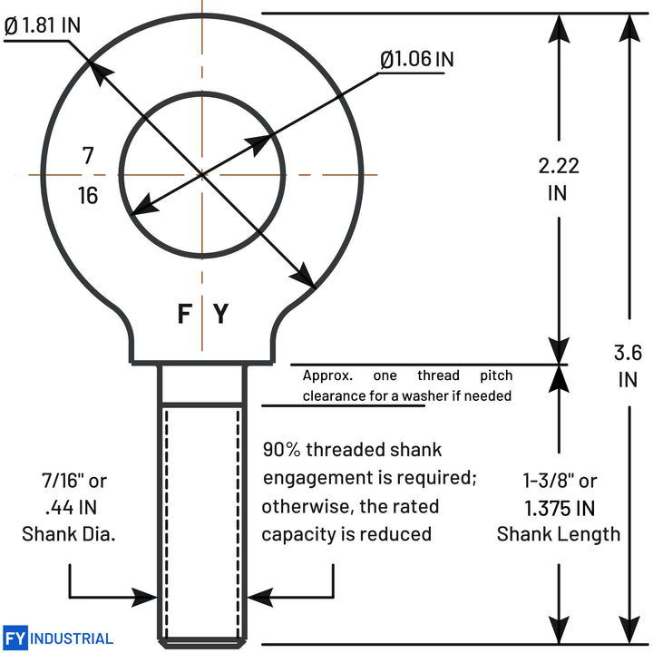 Lifting Shoulder Eye Bolt 7/16-14 X 1-3/8