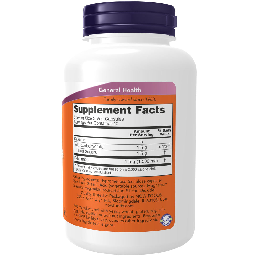 NOW Foods Supplements, D-Mannose 500 mg, Non-GMO Projec