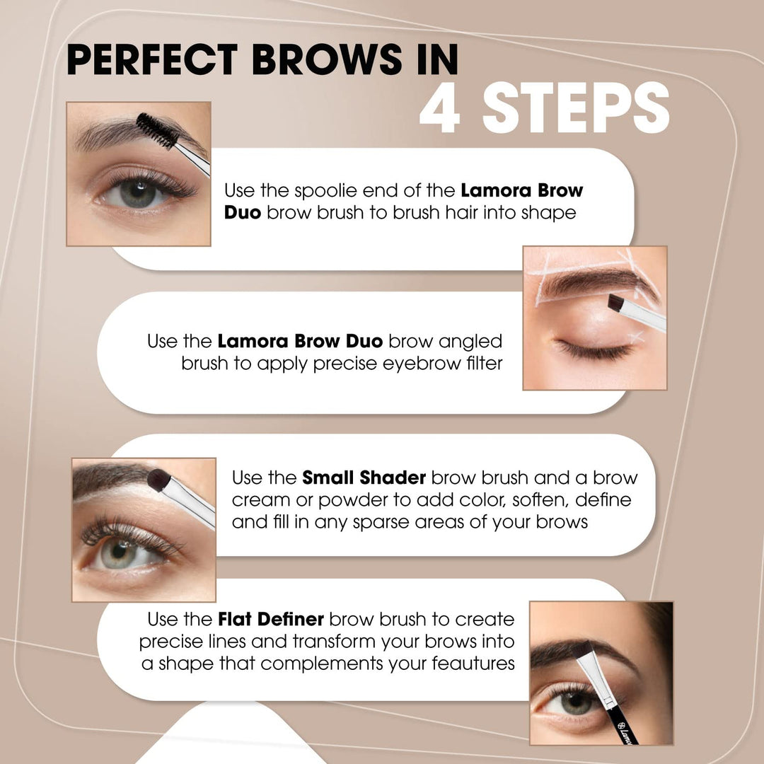 Eyebrow Brush - Duo Eye Brow Spoolie - Angled Eyeshadow Eyeliner - Precision Flat Definer - Small Shader - Premium Quality 3 Piece Set - Cruelty Free Synthetic Bristles - Apply Gel Powder Wax Pomade