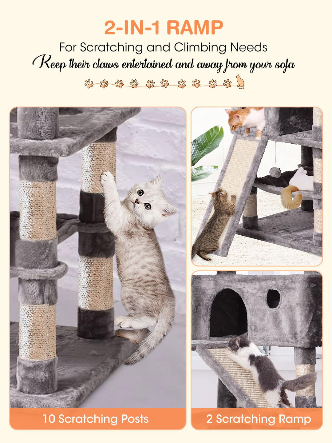 MQ Cat Tree Tower 36.7in with Padded Plush Perches, Con