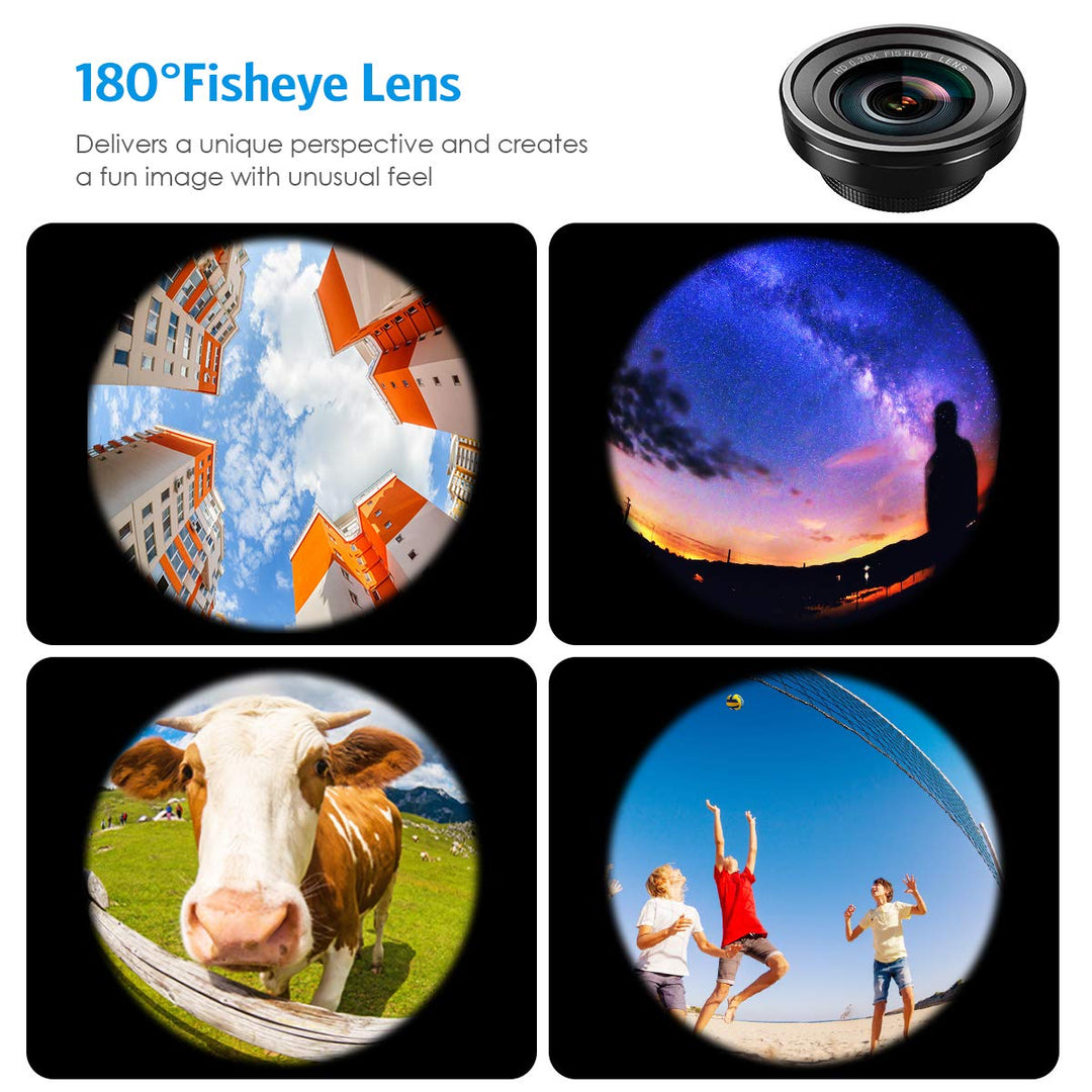 Phone Camera Lens, 0.4X Wide Angle Lens, 180 Fisheye and 10X Macro Lens (Screwed Together), Clip on Cell Phone Lens Compatible with iPhone, Smartphones, Gifts Ideal