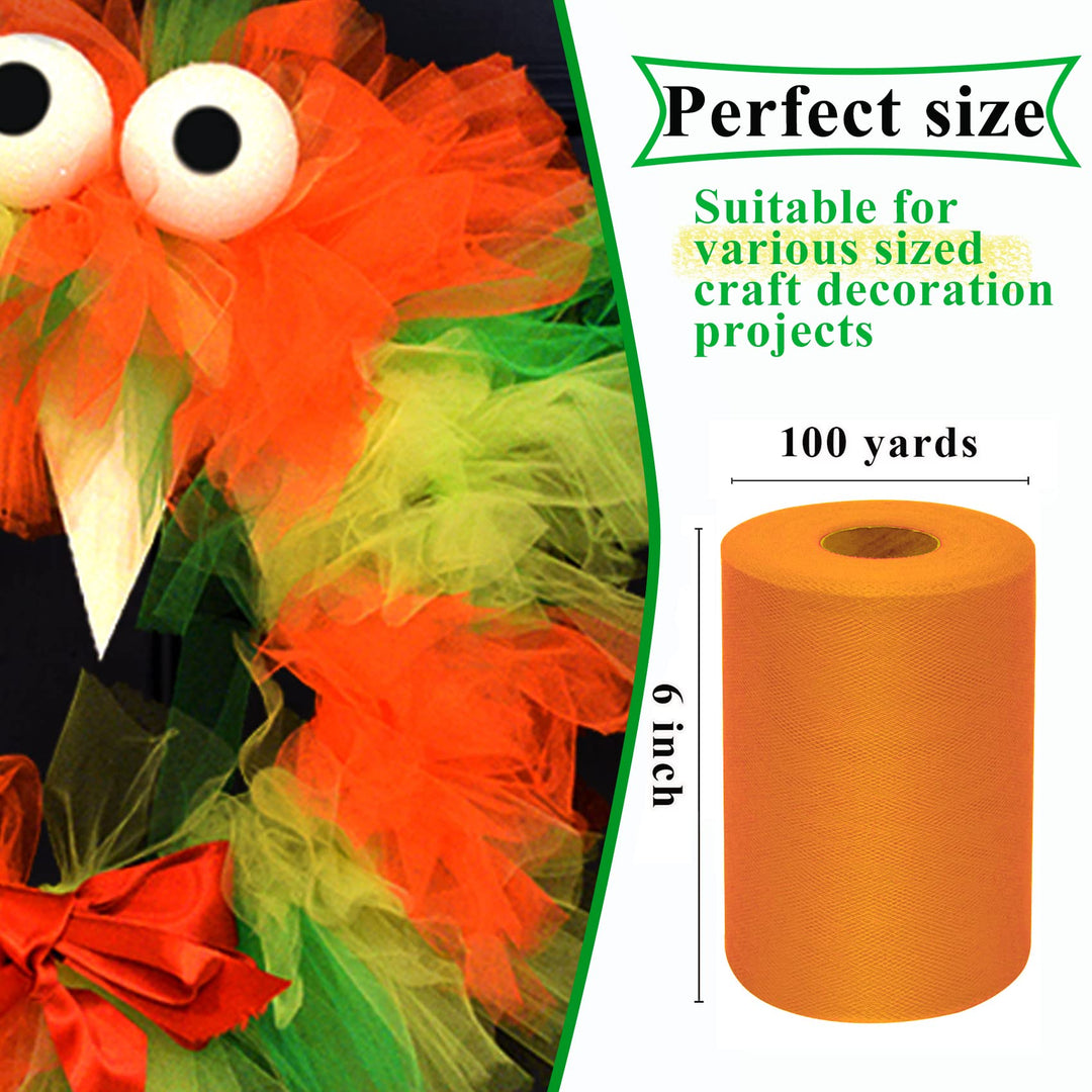 Orange Tulle Fabric Rolls 6 Inch by 100 Yards (300 feet