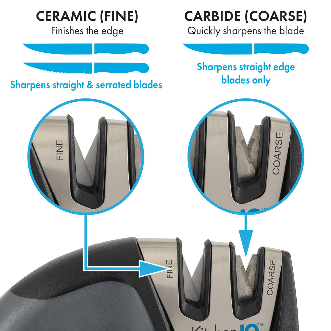 50009 Edge Grip 2-Stage Knife Sharpener, Black, Coarse &amp; Fine Sharpeners, Compact for Easy Storage, Stable Non-Slip Base, Soft Grip Rubber Handle, Straight &amp; Serrated Knives