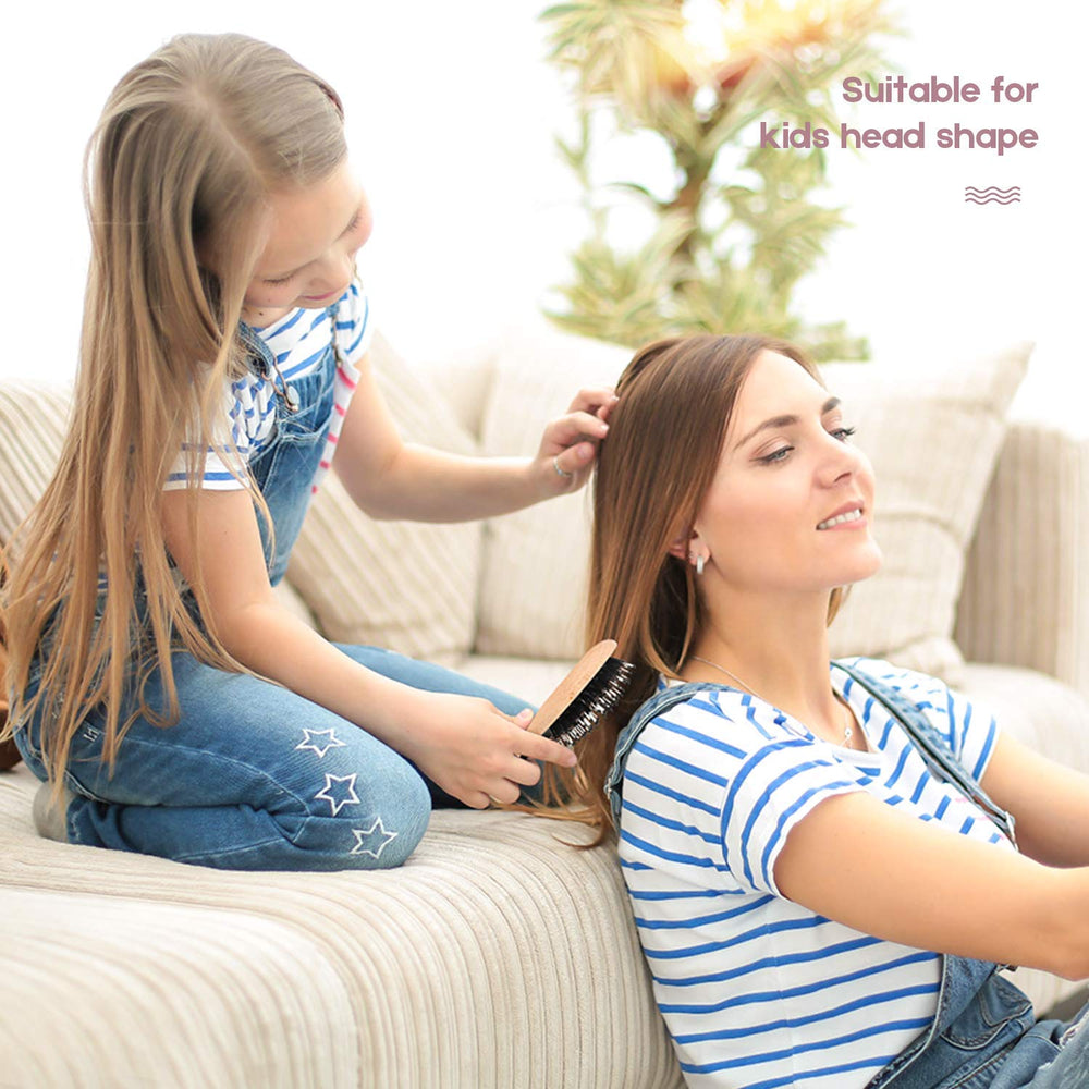 Hair Brush Mini Boar Bristle Hairbrush for Thick Curly Thin Long Short Wet or Dry Hair,Pocket Travel Small Paddle Hair Brush for Men Women Kids (Rose gold)