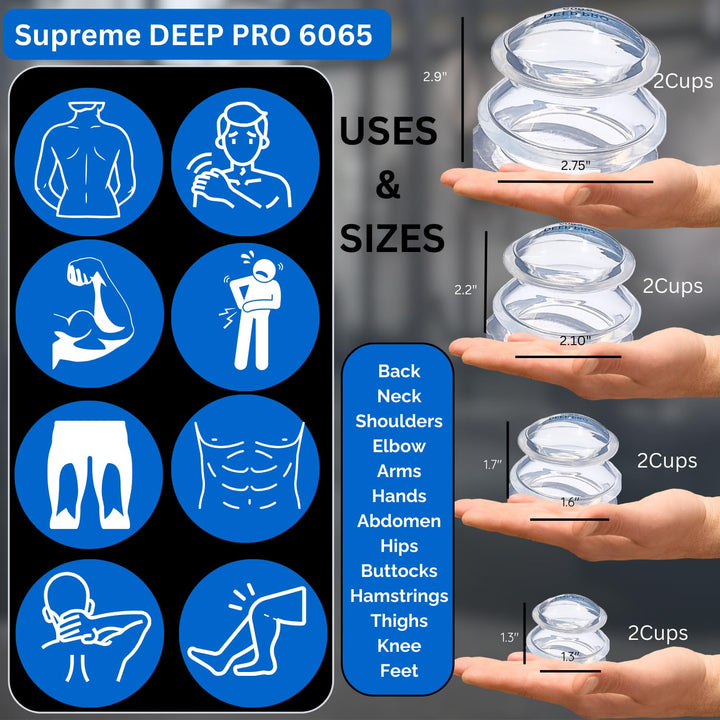 Cupping Warehouse Advanced (Hard) Supreme 8 DEEP PRO 6065 Professional Cupping Therapy Set- Body Myofascial Cupping Set- Harder Silicone Cupping Set-, Cupping Set Massage Therapy Cups